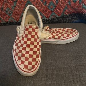 Red checkerboard Vans